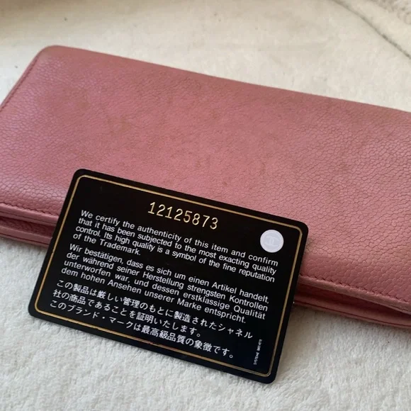 Authentic Chanel pink leather long wallet